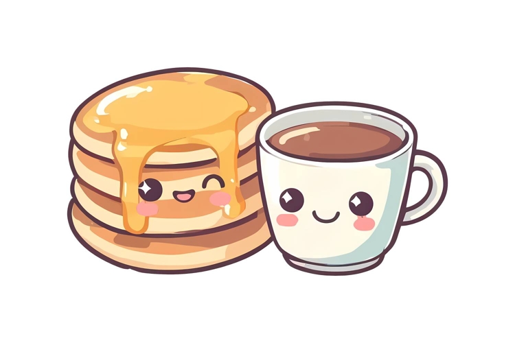 Kawaii Cute Pancake & Coffee Clipart