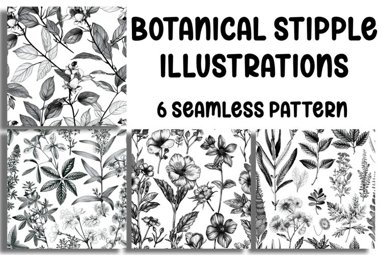 Botanical Stipple Illustrations Seamless Pattern