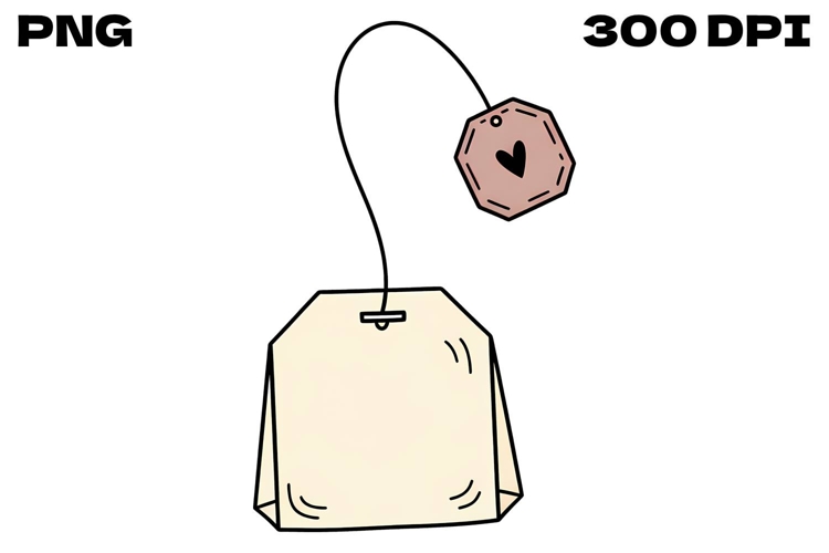 Cozy Tea Bag Doodle - Hand-Drawn Heart Tag Tea Clipart