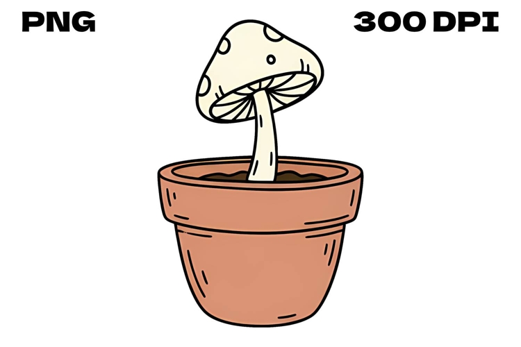 Potted Mushroom Doodle - Hand-Drawn Cottagecore Fungi