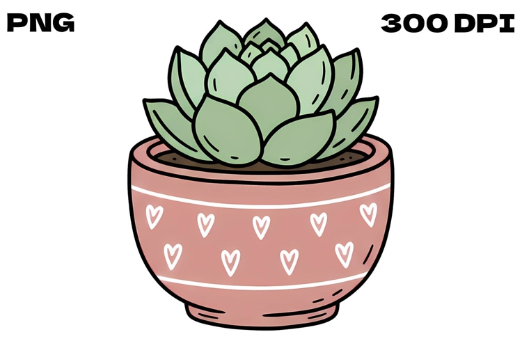 Hand-Drawn Succulent Doodle - Whimsical Potted Plant Clipart
