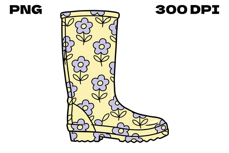 Patterned Rain Boot Doodle - Hand-Drawn Spring Weather