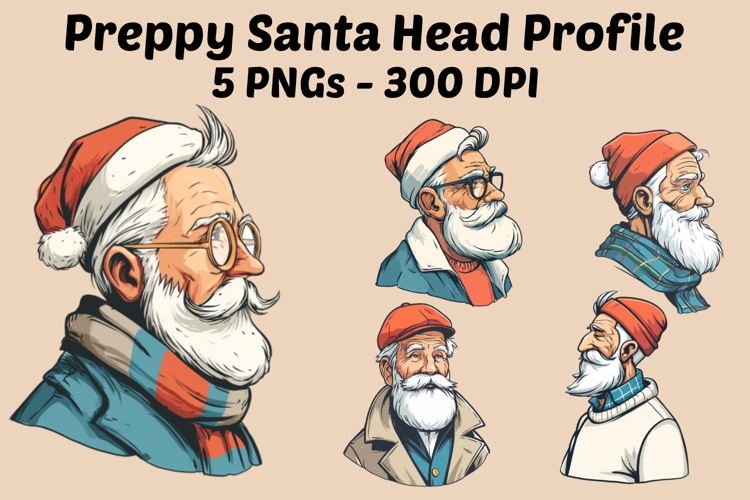 Preppy Santa Head Profile Vector PNG Clipart