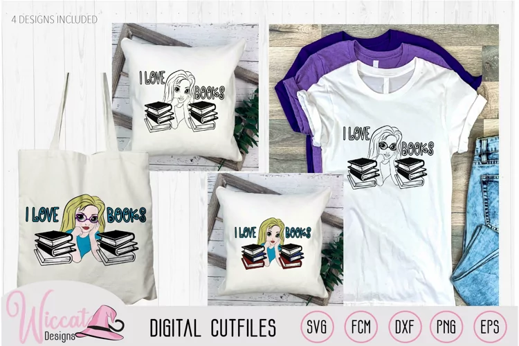 girl reading svg, I love books svg quote,