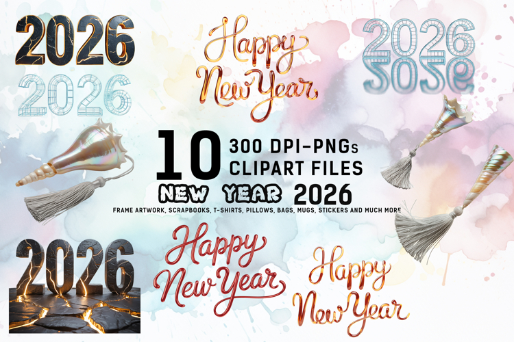 Happy New Year 2026 Sublimation Clipart Bundle