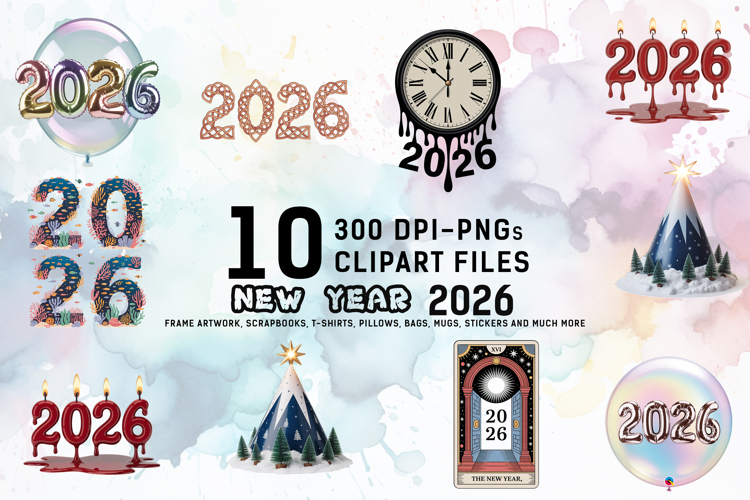 Festive New Year 2026 Clipart Bundle
