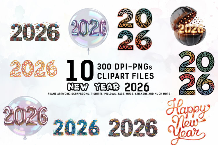 Stylish New Year 2026 Clipart Bundle