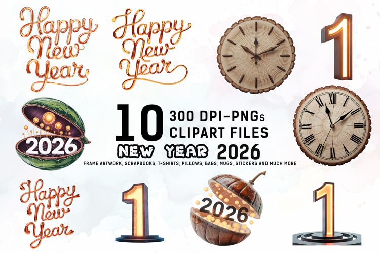 New Years Eve 2026 Countdown Clipart Bundle