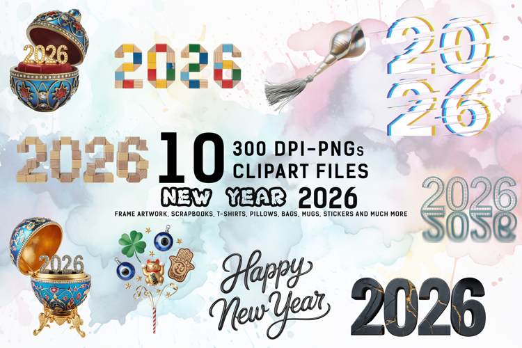 Eclectic New Year 2026 Clipart Bundle