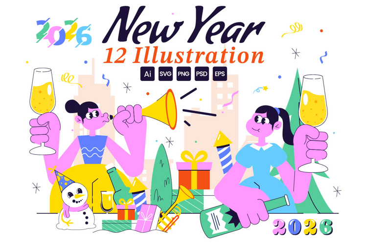 12 Happy New Year 2026 Illustration
