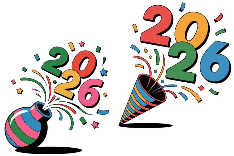 Festive 2026 Party Poppers Vector
