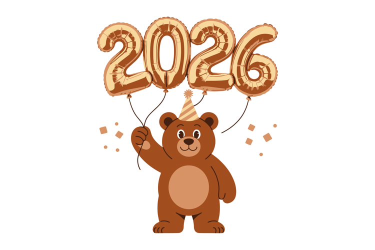 Cute Teddy Bear 2026 Celebration Vector