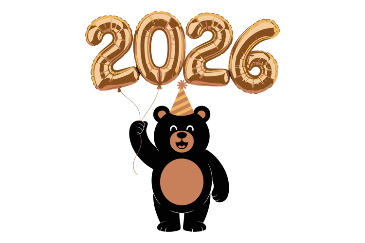 Cute Black Bear 2026 Celebration Vector