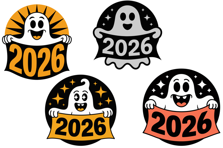 Spooky Happy New Year 2026 Ghost Set