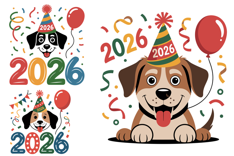 Cute Dogs New Year 2026 Celebration Set
