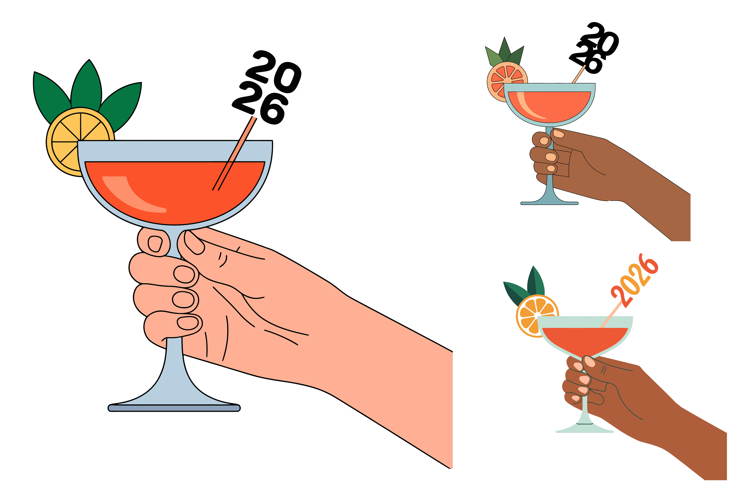 New Years 2026 juice Toast Vector