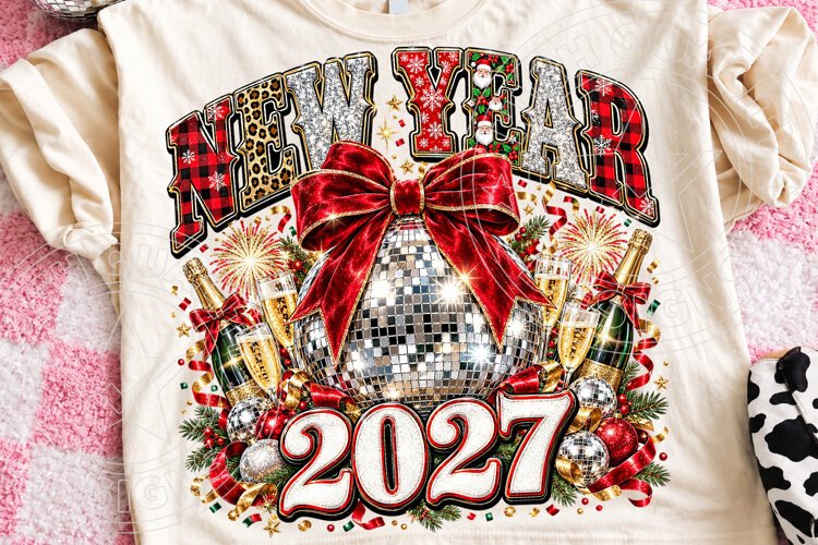 New Year 2027 Glam Disco Ball Christmas Party PNG example image 1