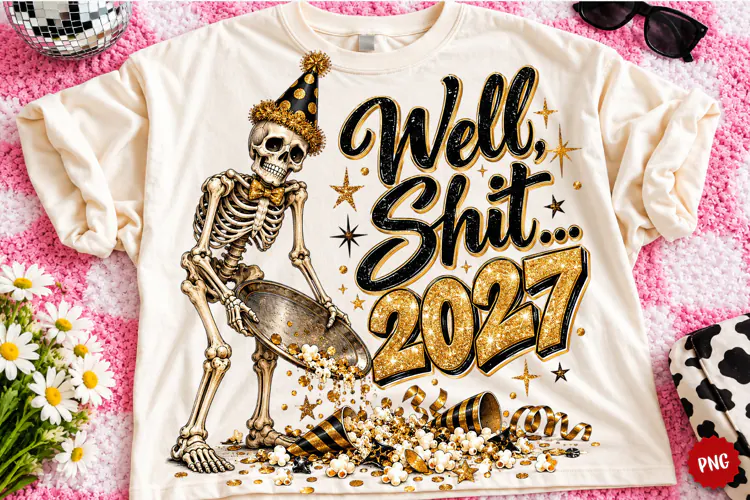 Well, Shit 2027 PNG | Funny Skeleton New Year Sublimation