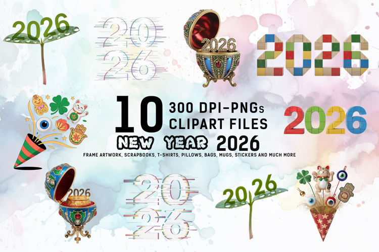 Celebratory New Year 2026 Clipart Bundle