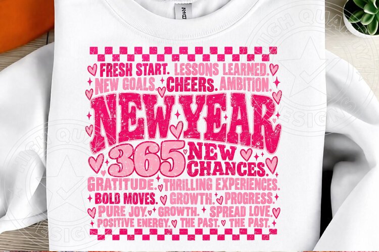New Year 365 New Chances PNG | Pink Motivational Typography example image 1