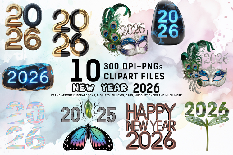 Fancy New Year 2026 Clipart Bundle