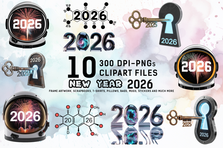 Futuristic New Year 2026 Clipart Bundle