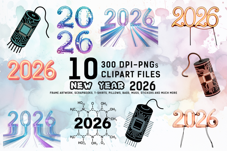 Cyberpunk New Year 2026 Clipart Bundle