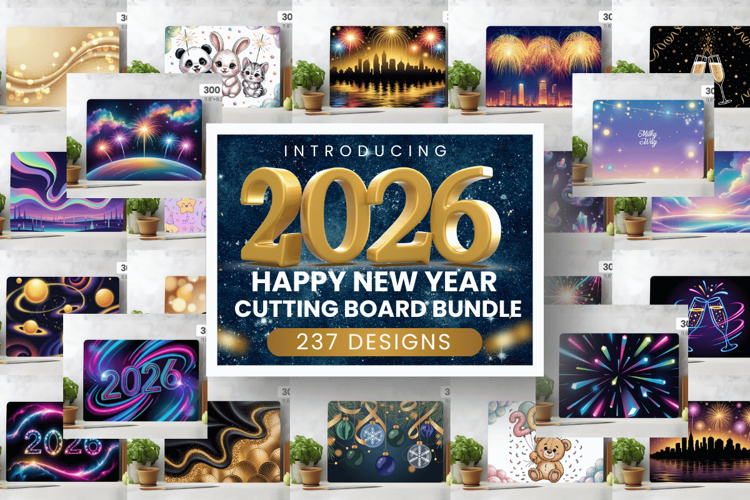 Festive Happy New Years Eve 2026 Cutting Board PNG Bundle