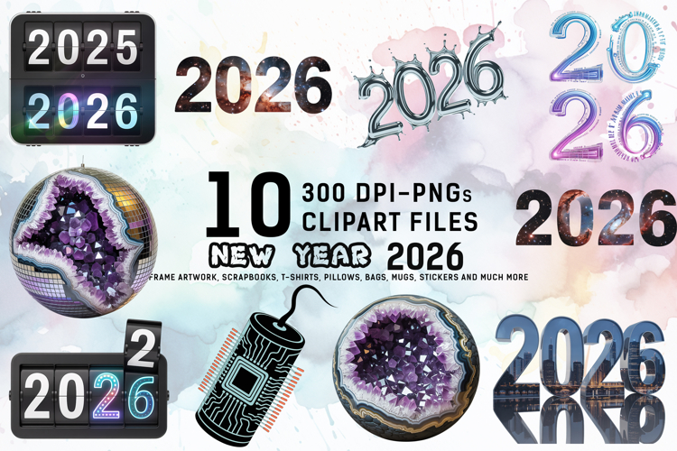 Cosmic New Year 2026 Clipart Bundle