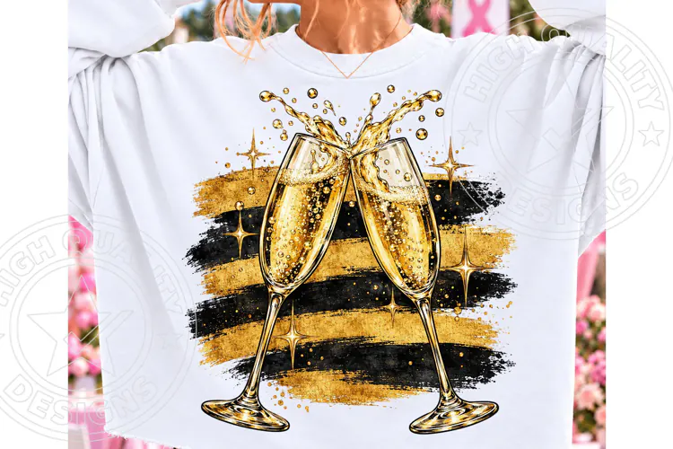 New Year Champagne PNG, Black & Gold Sparkling Celebration S