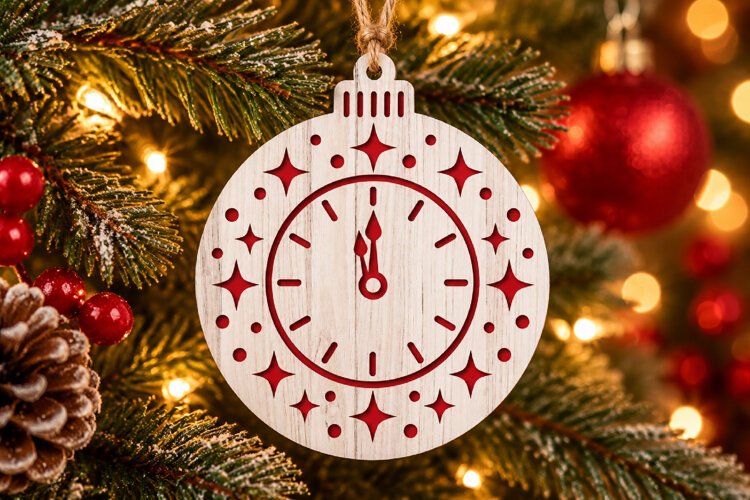 New Year Clock Ornament SVG, Laser Cut Midnight Star Design example image 1