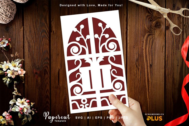 Gift Box Inside Intricate Gate, New Years Greeting Card