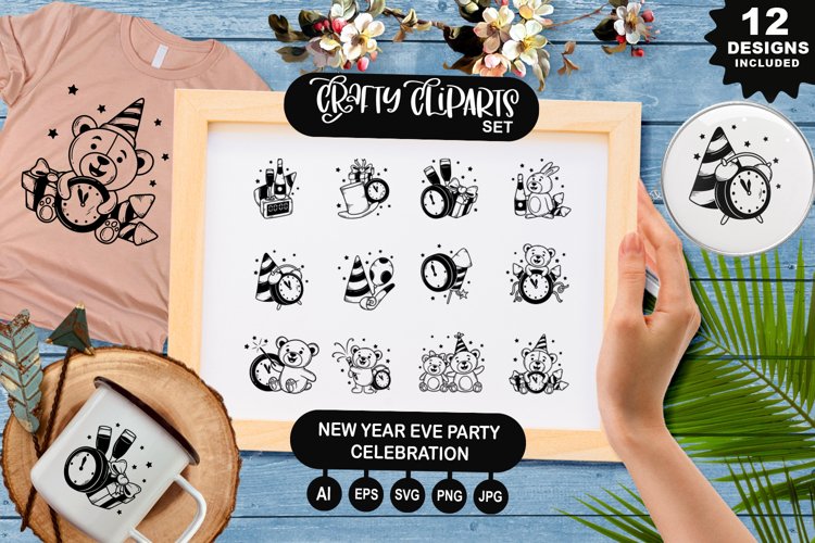 New Year Eve Party Celebration Clipart Set