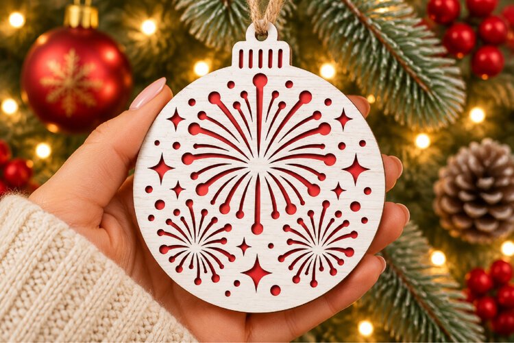 New Year Fireworks Ornament SVG, Laser Cut Bauble Stars example image 1