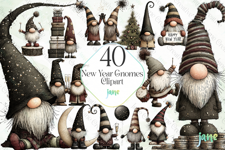 New Year Gnomes Clipart Bundle