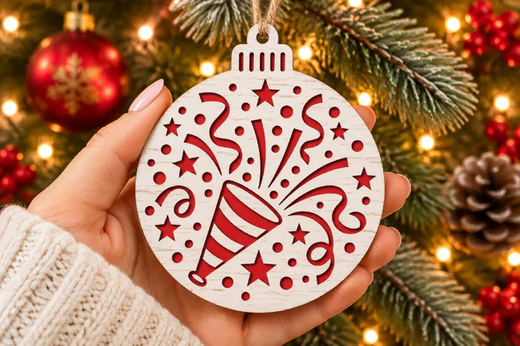 New Year Party Ornament SVG, Laser Cut Fireworks Bauble