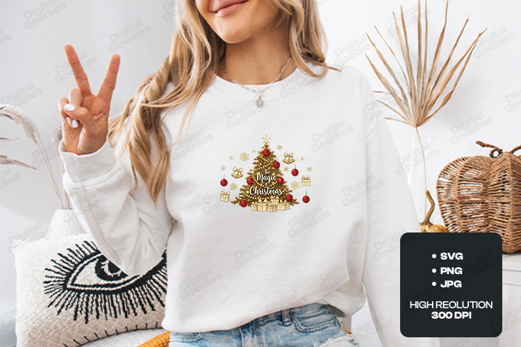 Magic Christmas Tree SVG | Gold Red Holiday Sublimation