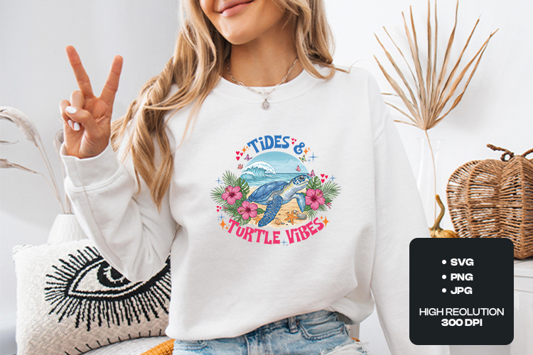 Tides & Turtle Vibes SVG | Sea Turtle Tropical Beach Design