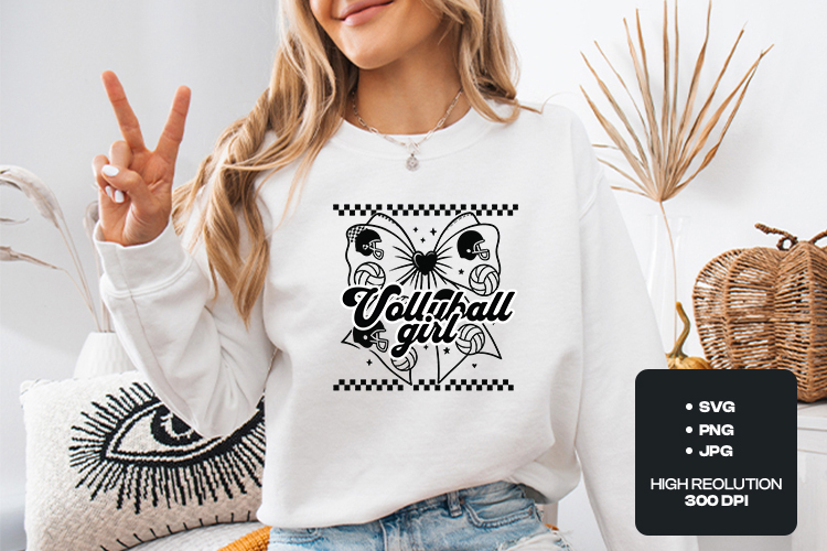 Retro Volleyball Girl SVG - Coquette Bow & Football Design