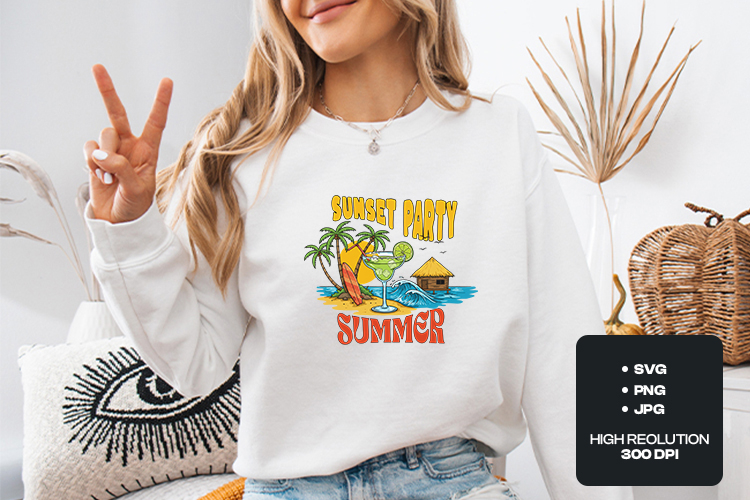 Retro Summer Sunset Party Beach Cocktail SVG Clipart