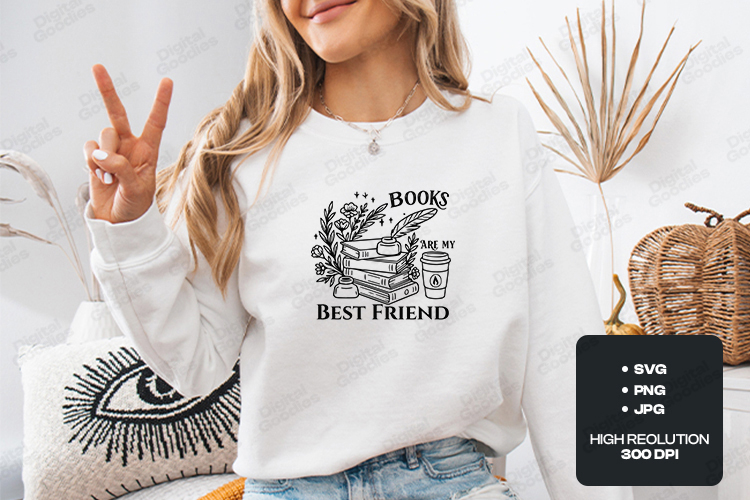 Books Are My Best Friend SVG Gothic Bookish Coffee Cut File
