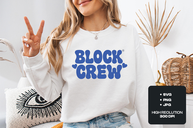 Block Crew SVG - Trendy Blue Bubble Typography Design