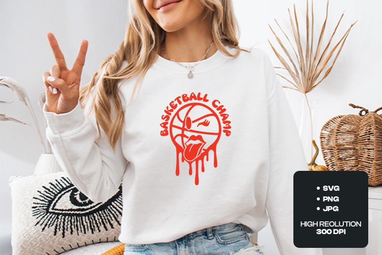 Basketball Champ SVG - Dripping Ball with Lips & Tongue