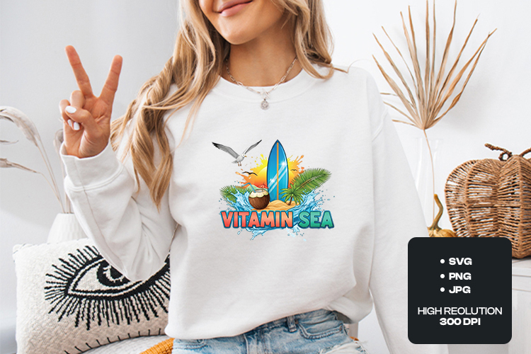 Vitamin Sea SVG - Tropical Beach Surf & Coconut Graphic