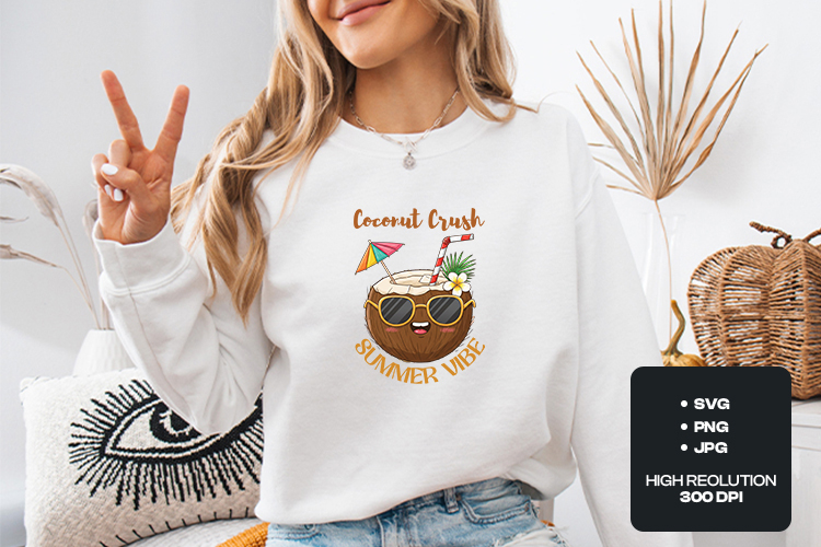 Coconut Crush SVG - Cute Summer Vibe Tropical Drink Art