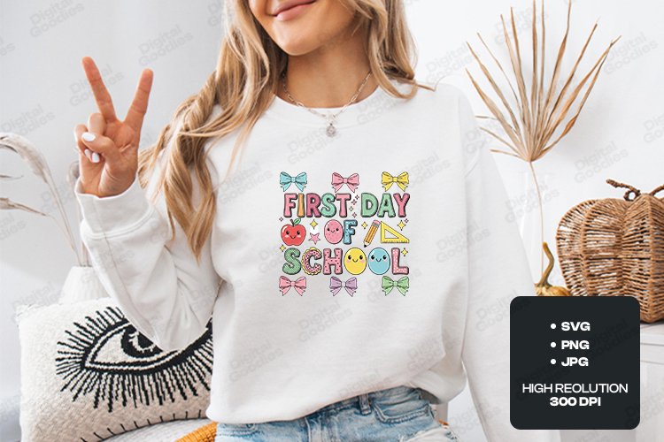 First Day Of School SVG - Kawaii Bows Apple School Cut File