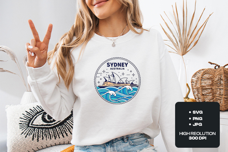Sydney Australia SVG - Opera House & Ocean Wave Seal Design