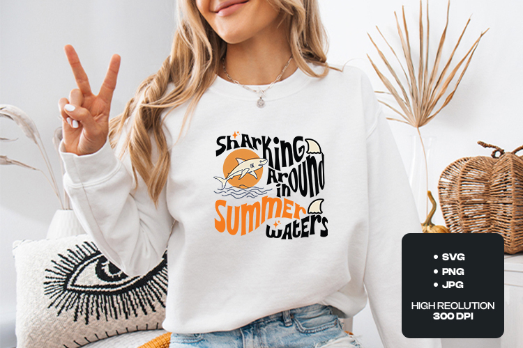 Retro Shark SVG - Sharking Around In Summer Waters Art