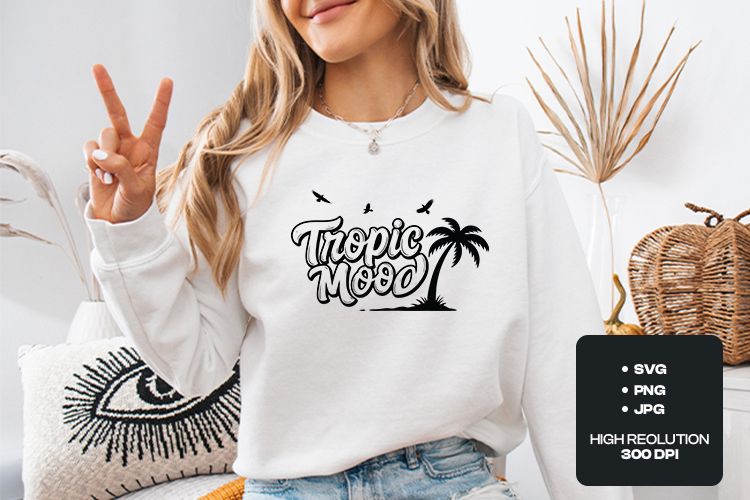 Tropic Mood SVG - Minimalist Palm Tree Summer Quote Art