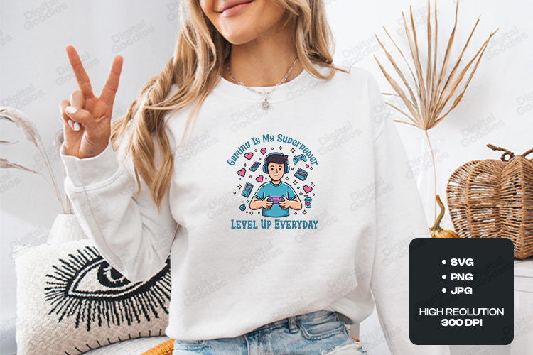 Gaming Is My Superpower SVG - Cute Gamer Boy Level Up Design